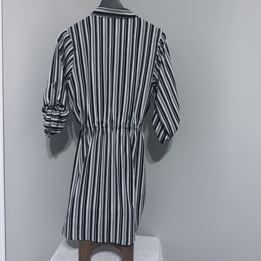New Glory Women's Black  White Striped Long 3/4 Sleeve Blouse Dress Size Large - Picture 6 of 7
